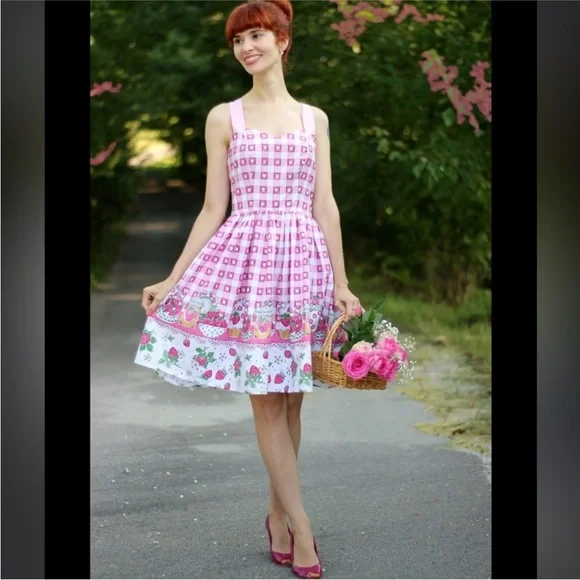 Hell Bunny Pink Gingham Strawberry Shortcake Dress size small - Picture 3 of 10